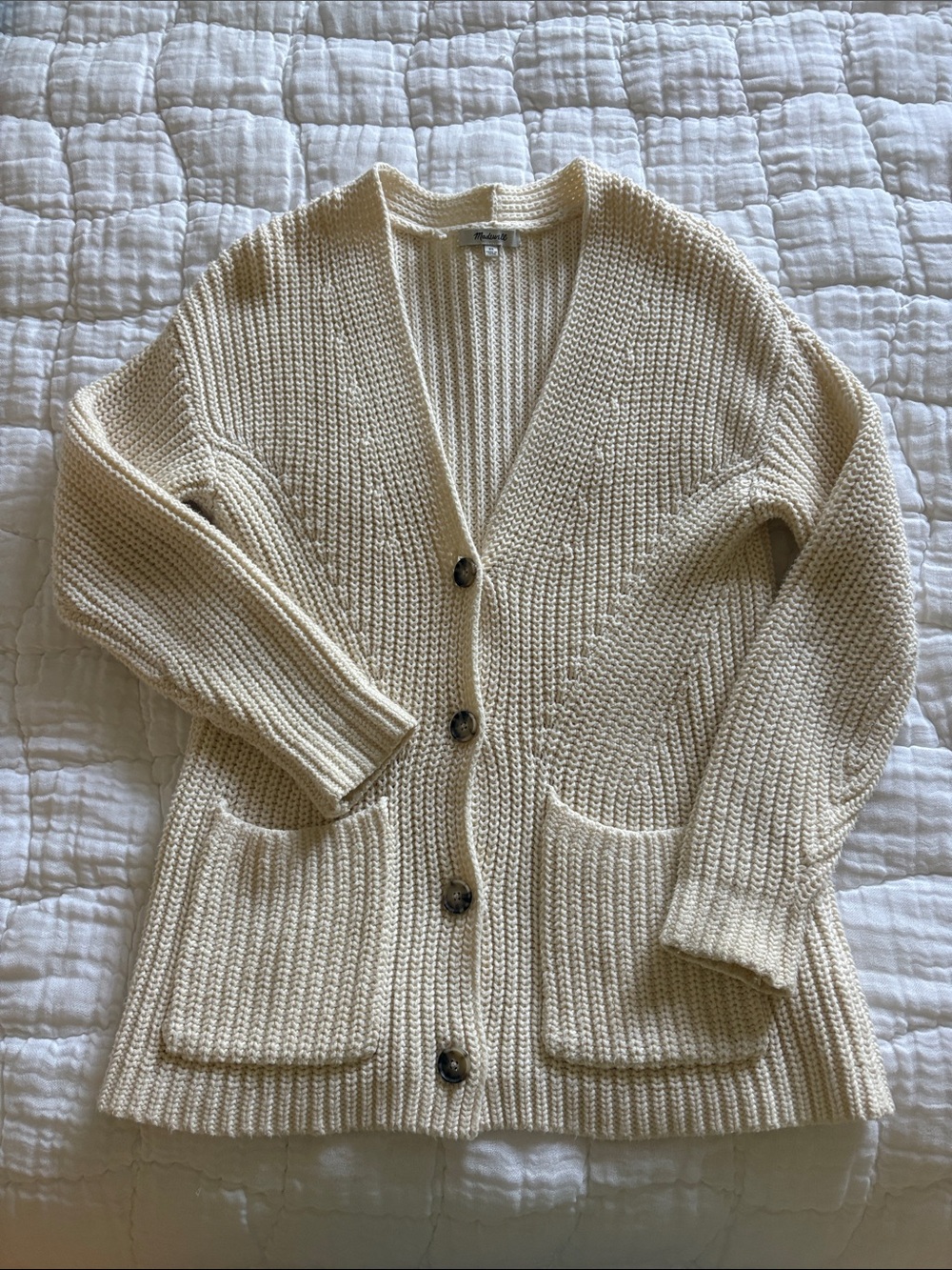 Madewell Cream Ribbed Button-Front Cardigan